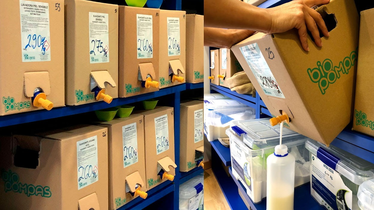 El comprador s'emporta el producte en els pots que ha portat de casa / Foto: Cedida per Biopompas